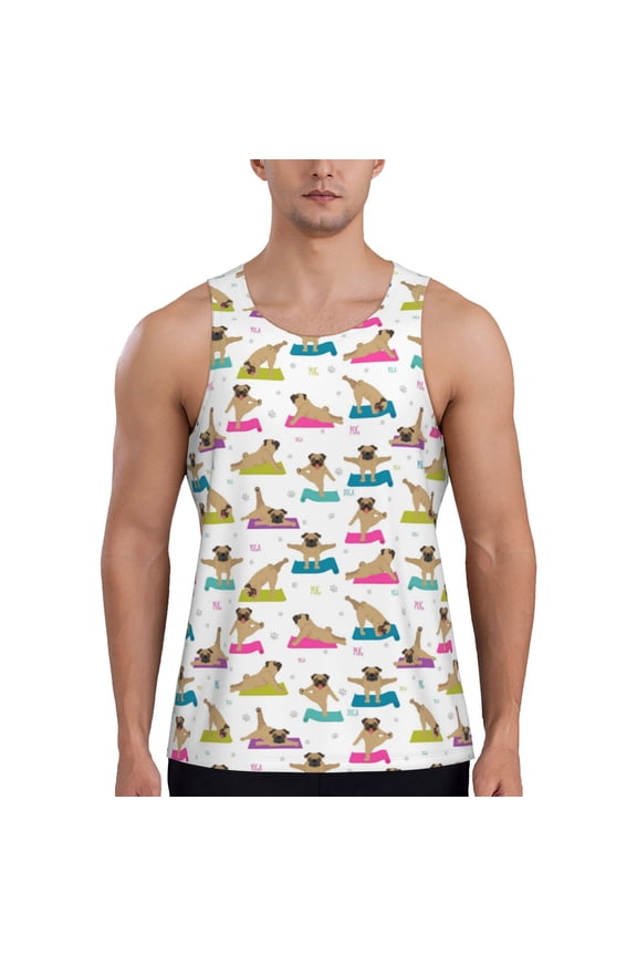 Yoga Dogs Poses Men's Workout Tank Tops Sleeveless Gym Shirt Quick Dry Fitness Bodybuilding Sleeveless T Shirt-Medium