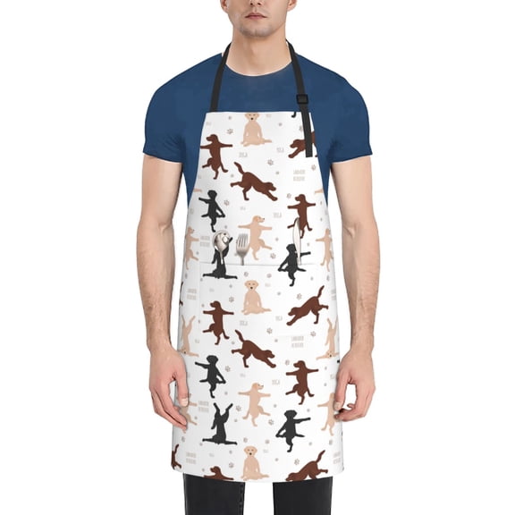 Vsdgher Yoga Labrador Retriever Waterproof Apron with 2 Pockets Kitchen Chef Aprons Bibs for Grooming Cooking Baking Painting Gardening