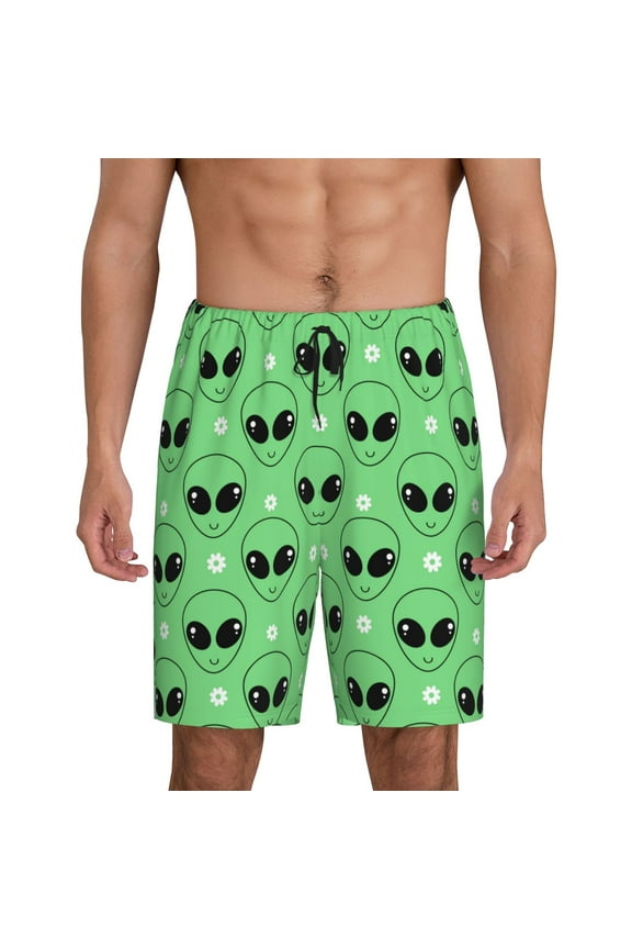 alien cartoons Print Men's Pajama Shorts Lounge Bottoms Sleep Shorts Elastic Waist Lightweight PJ Shorts with Pockets-Large