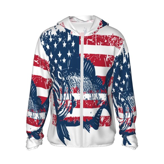 Vsdgher bass fish with the USA flag Print Adult Hoodie Shirts Rash Guard for Men Women,Long Sleeve Sun Protection Fishing Shirts for Athletic Running Swim-X-Large
