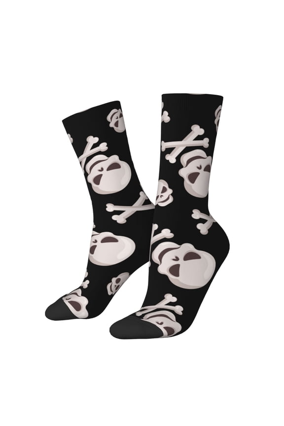 black white Skull bone Crew Socks for Men & Women, Breathable Casual Athletic Ankle Socks
