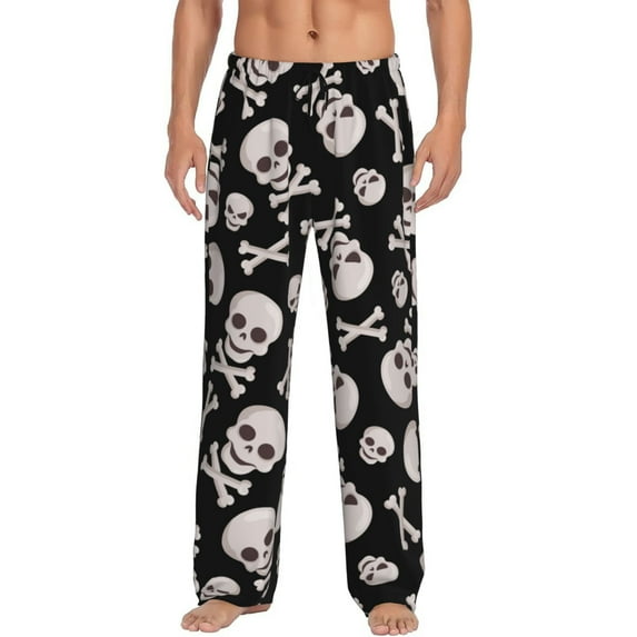 Vsdgher black white Skull bone Print Mens Pajama Pants Sleep & Lounge Pants, PJ Bottoms With elastic waistb and Pockets