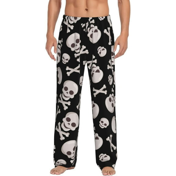 Vsdgher black white Skull bone Print Mens Pajama Pants Sleep & Lounge Pants, PJ Bottoms With elastic waistb and Pockets