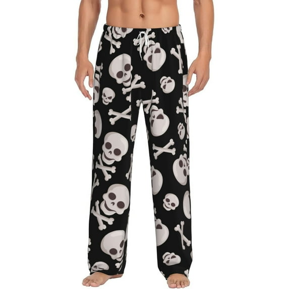 Vsdgher black white Skull bone Print Mens Pajama Pants Sleep & Lounge Pants, PJ Bottoms With elastic waistb and Pockets