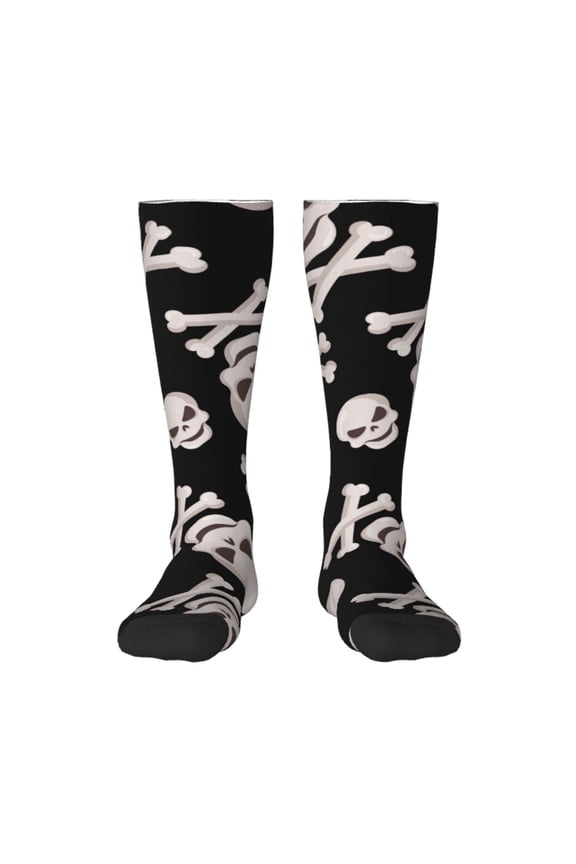 black white Skull bone Print Thigh High Socks Extra Long Stretchy Sock Women Over Knee High Opaque Stocking Daily Wear