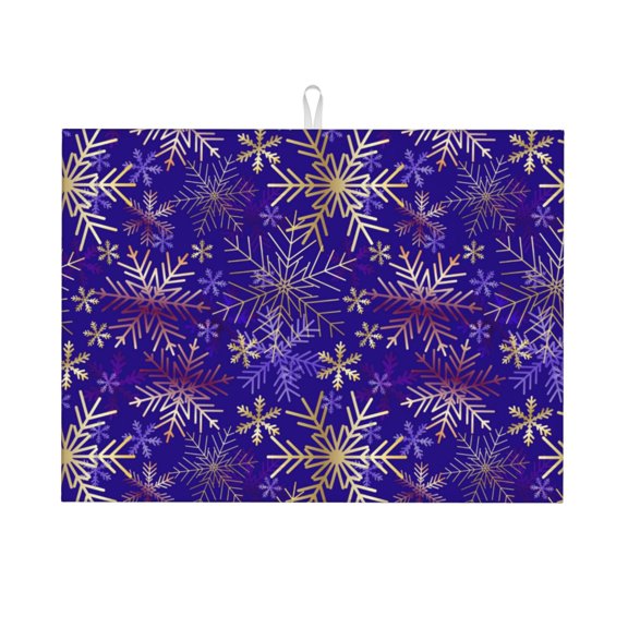 Vsdgher blue purple Snowflake Dish Drying Mat Super Absorbent Drying Mat Large Dish Drying Mats for Kitchen Counter Kitchen Drying Mat 24" x 18"