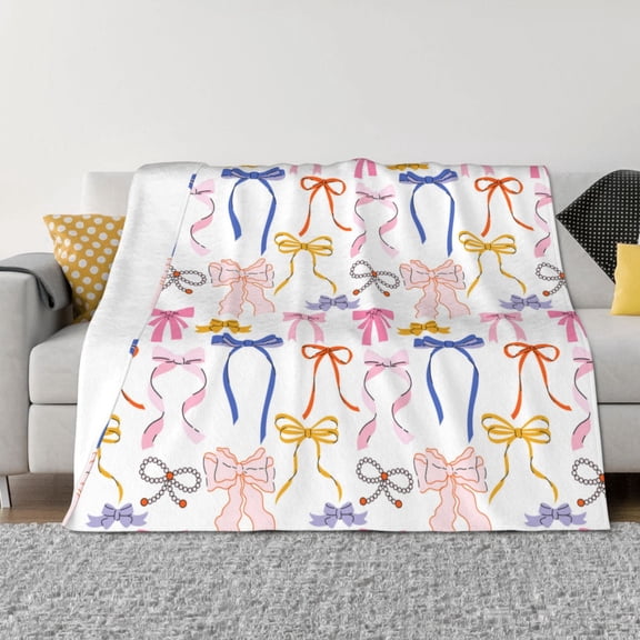 Vsdgher bow ribbons Pattern Fleece Throw Blanket, Horizontal Fleece Bedding Home Decor for Couch & Bed All Season Use -50"x40"