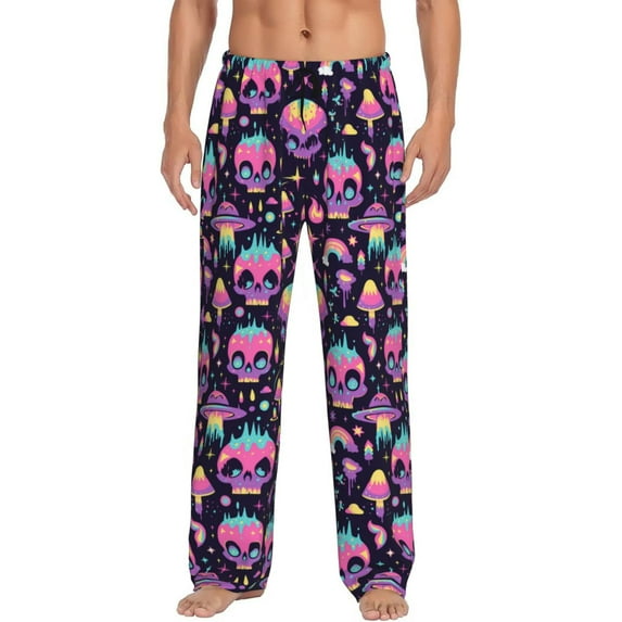 Vsdgher cartoon Skull rainbow space Print Mens Pajama Pants Sleep & Lounge Pants, PJ Bottoms With elastic waistb and Pockets