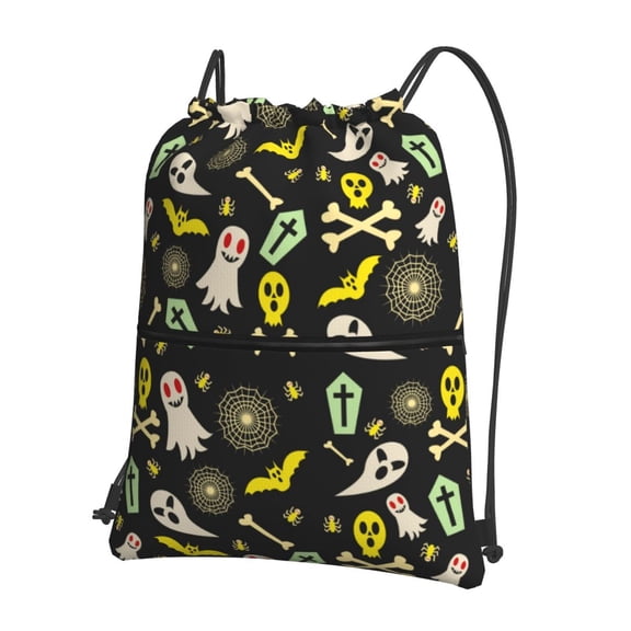 Vsdgher cartoon Skull spider web Drawstring Backpack Water Resistant String Bag Sports Sackpack Gym Sack for Men Women