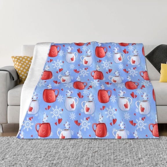 Vsdgher coffee love cup winter Pattern Fleece Throw Blanket, Horizontal Fleece Bedding Home Decor for Couch & Bed All Season Use -80"x60"