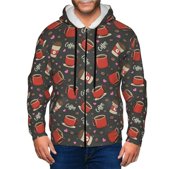 Vsdgher coffee mug cup Mens Hoodies Zip Hoodie, Hoodies for Men, Zip-up Hooded Sweatshirt-Large