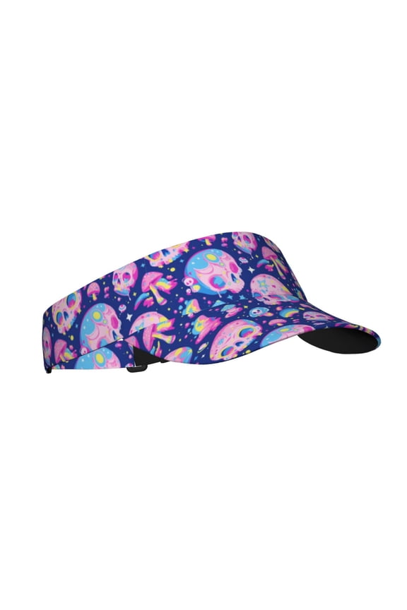 colorful Skull mushroom rainbow Print Adult Sunscreen Visor Cap,1 Piece of Sport Sun Visor Hats Adjustable Sun Hat for Outdoor Activities Fits for Women and Men (One Size)