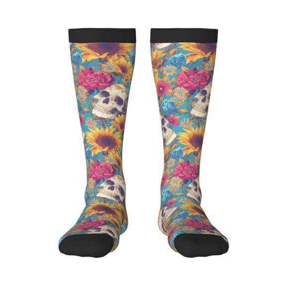 Vsdgher colorful Skull sunflower Print Thigh High Socks Extra Long Stretchy Sock Women Over Knee High Opaque Stocking Daily Wear