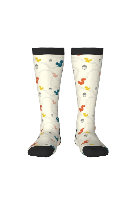 colorful Squirrel Nuts Knee Socks, High Socks Long Stretchy Sock Women Knee High Stocking, Long Socks for Women