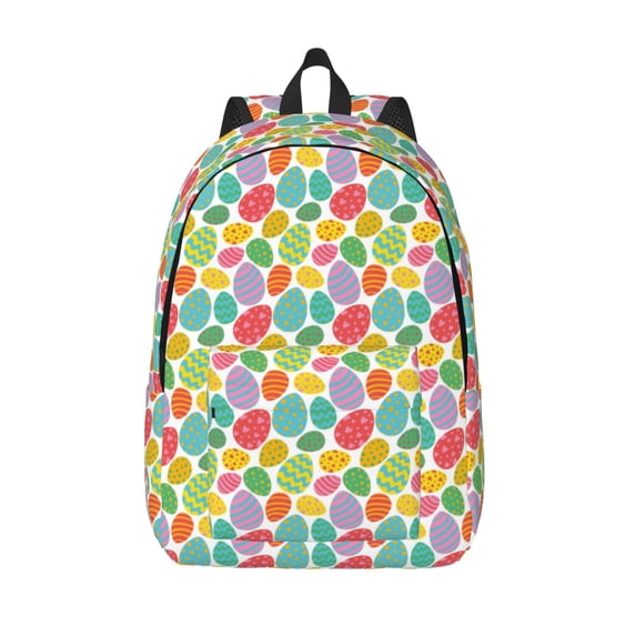 Vsdgher colorful easter eggs Print Canvas Backpack Travel Rucksack Unisex Knapsack 15.7/17.7Inch Laptop Backpack for Work,College -Medium