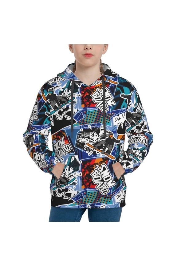 colorful snow board Hoodie Youth Classic Hooded Pullover Sweatshirts Essentials Hoodie for Children (s-xl)-Small