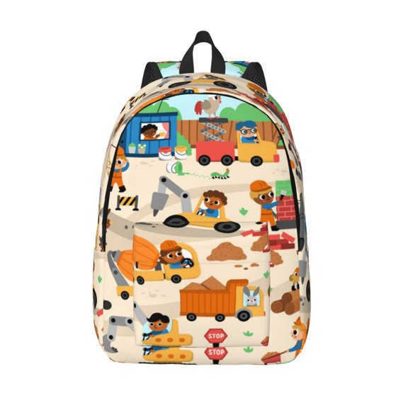 Vsdgher construction road work landscape Print Canvas Backpack Travel Rucksack Unisex Knapsack 15.7/17.7Inch Laptop Backpack for Work,College -Small
