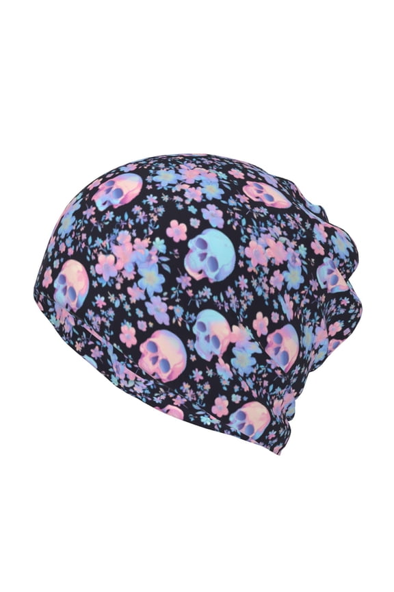 cool Skull flower Slouchy Beanie Hat for Men/Women, Skull Cap Chemo Cap Night Sleeping Cap