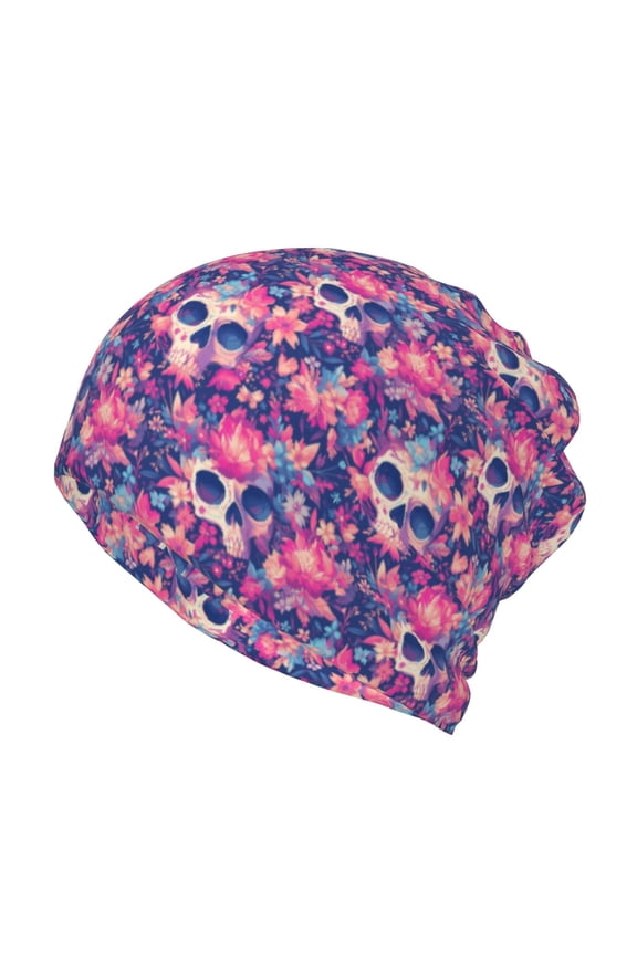 cool Skull flower colorful Slouchy Beanie Hat for Men/Women, Skull Cap Chemo Cap Night Sleeping Cap