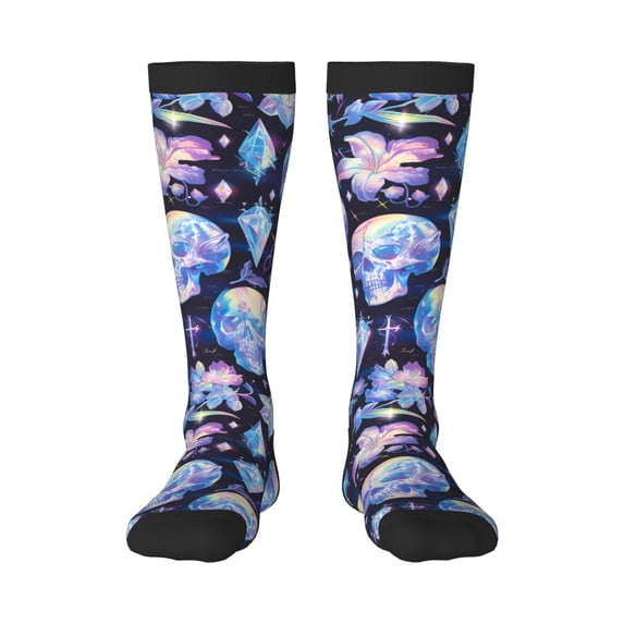 Vsdgher crystal cool Skull flower Print Thigh High Socks Extra Long Stretchy Sock Women Over Knee High Opaque Stocking Daily Wear