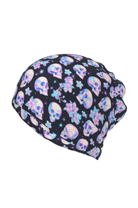 crystal flower Skull Slouchy Beanie Hat for Men/Women, Skull Cap Chemo Cap Night Sleeping Cap