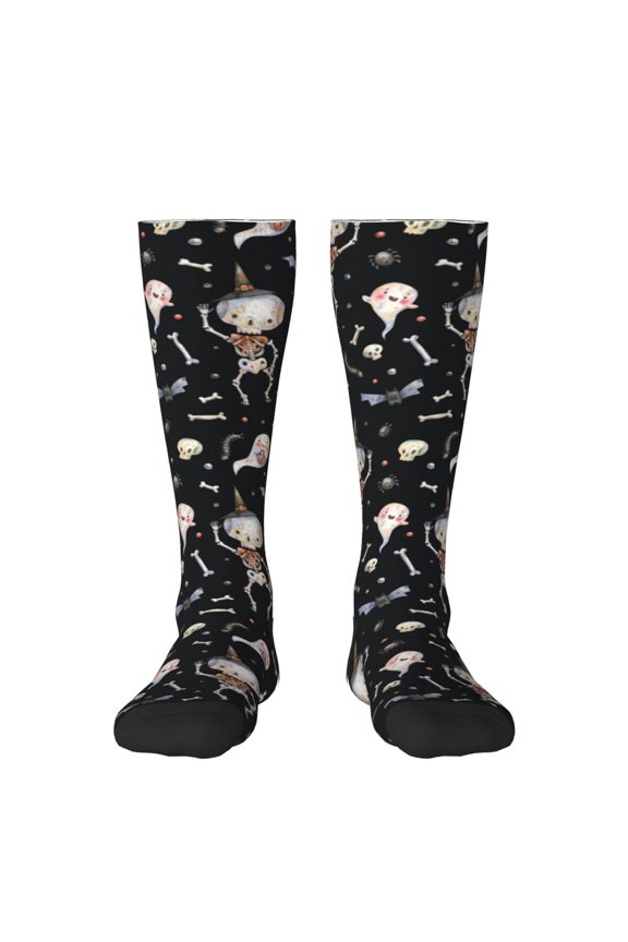 cute Skull bone Print Thigh High Socks Extra Long Stretchy Sock Women Over Knee High Opaque Stocking Daily Wear