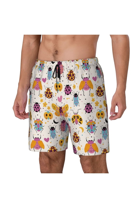 cute bugs for Mens Swim Trunks with Compression Liner Swim Shorts Swim Suits Board Shorts-3X-Large