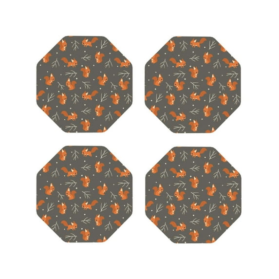 Vsdgher cute fall fox leaf Leather Coasters for Drinks, Durable Drink Coasters 4 Set for Tabletop Protection, Luxurious Home Décor and Housewarming Gift-Octagon