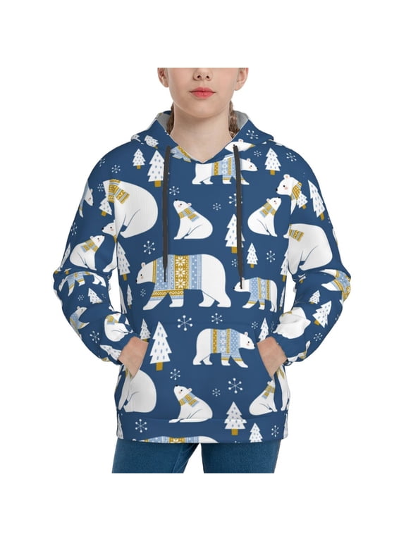 cute winter bear Hoodie Youth Classic Hooded Pullover Sweatshirts Essentials Hoodie for Children (s-xl)-X-Large