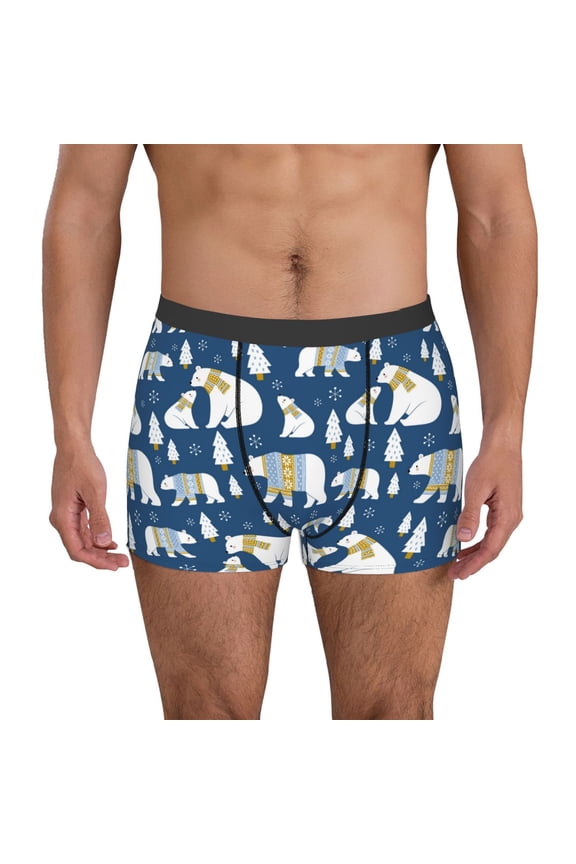 cute winter bear Pattern Men's Boxer Brief Underwear,Soft Funny Underwear for Men-Small