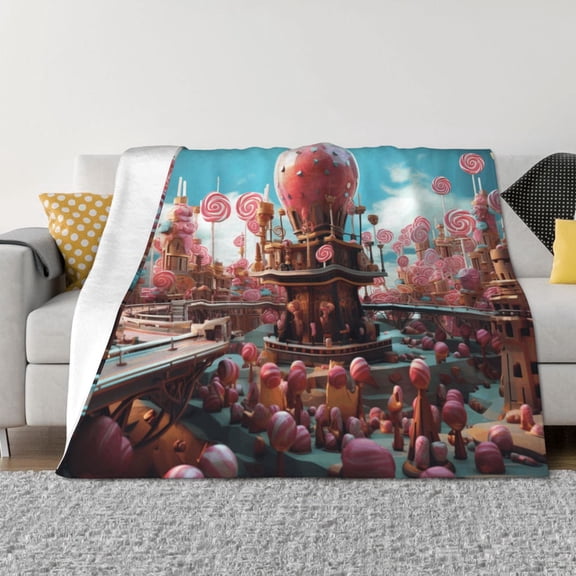 Vsdgher fairy-tale-world-with-delicious-candy Pattern Fleece Throw Blanket, Horizontal Fleece Bedding Home Decor for Couch & Bed All Season Use -80"x60"