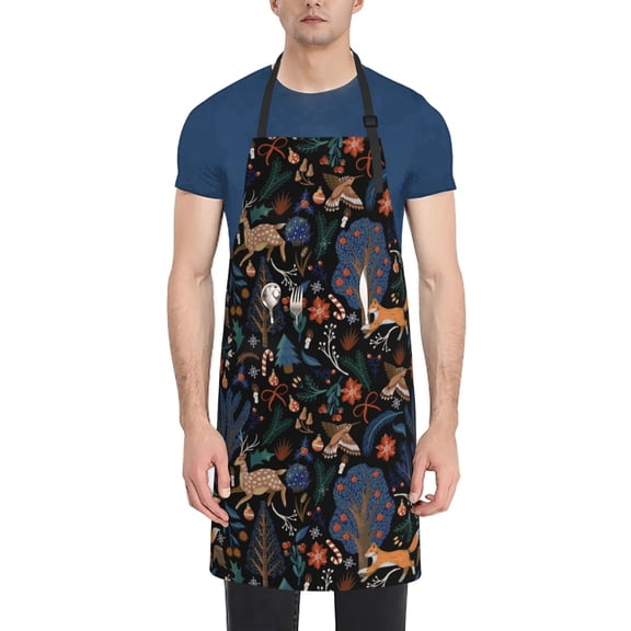 Vsdgher fall fox deer bird Waterproof Apron with 2 Pockets Kitchen Chef Aprons Bibs for Grooming Cooking Baking Painting Gardening
