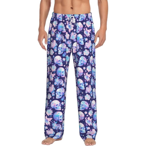 Vsdgher flower Skull starry sky Print Mens Pajama Pants Sleep & Lounge Pants, PJ Bottoms With elastic waistb and Pockets