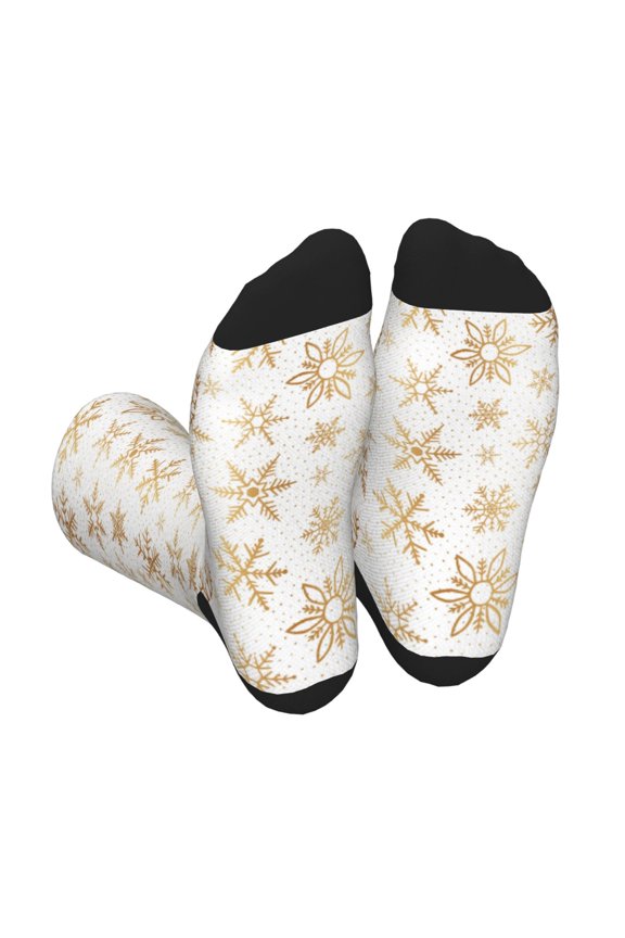 gold Snowflake print Unisex Crew Socks Lightweight Breathable Ventilation Ankle Socks, Mid-calf socks for Daily