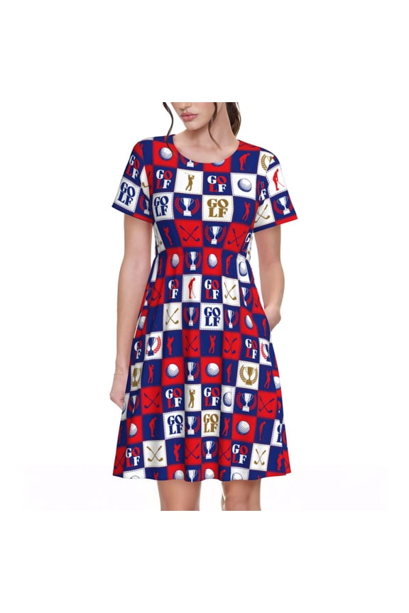 golf for Womens Summer 2025 Casual Midi Maxi Dresses Lightweight Short Sleeve Round Neck Beach Dress -Large