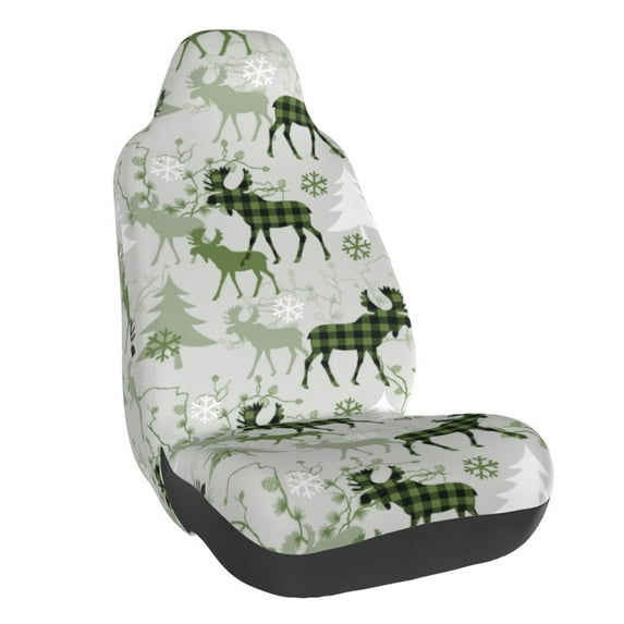 Vsdgher green plaid Moose tree for Automotive Seat Covers for Cars Trucks and SUVs, Universal Fit Anti-Slip Bucket Seat Protector for Cars,Vehicle Seat Protector for Front Seats