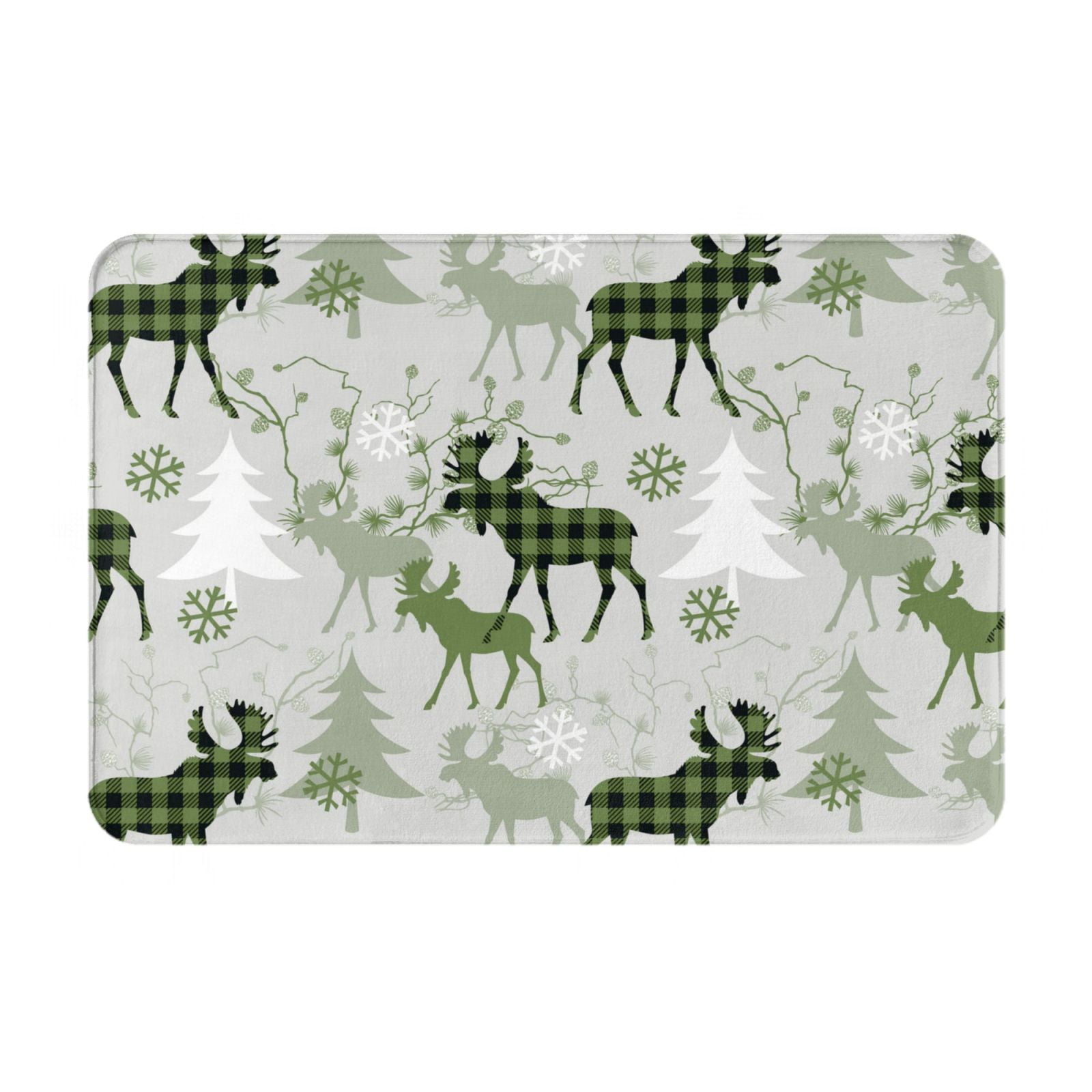 Vsdgher green plaid Moose tree Flannel Anti-Slip Floor Mat Comfort Mat ...