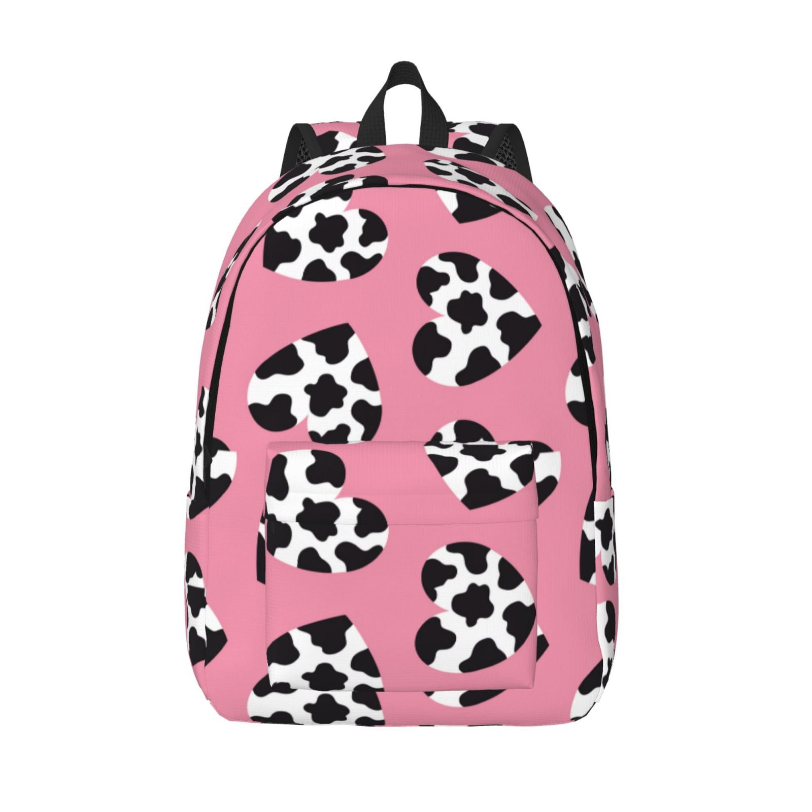 Vsdgher heart with cow Print Canvas Backpack Travel Rucksack Unisex Knapsack 15.7/17.7Inch Laptop Backpack for Work,College -Medium