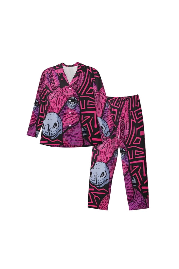 ink Donkey Pop Art Mens Pajama Set, Soft Warm Long Sleeve Sleepwear, Cozy Button-Down Pjs for Men-Medium