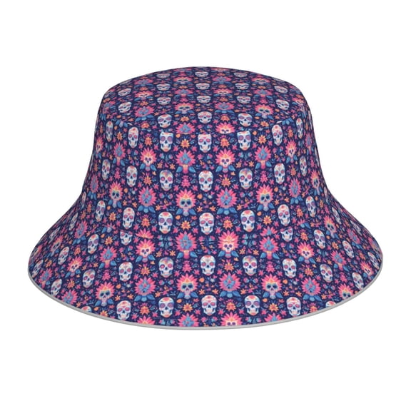 Vsdgher leaf flower Skull colorful Print Bucket Hat for Men&Women Bucket Hat Reversible Summer Double-Side-Wear Travel Gardening, Beach, Camping, Hiking, Fishing Cap