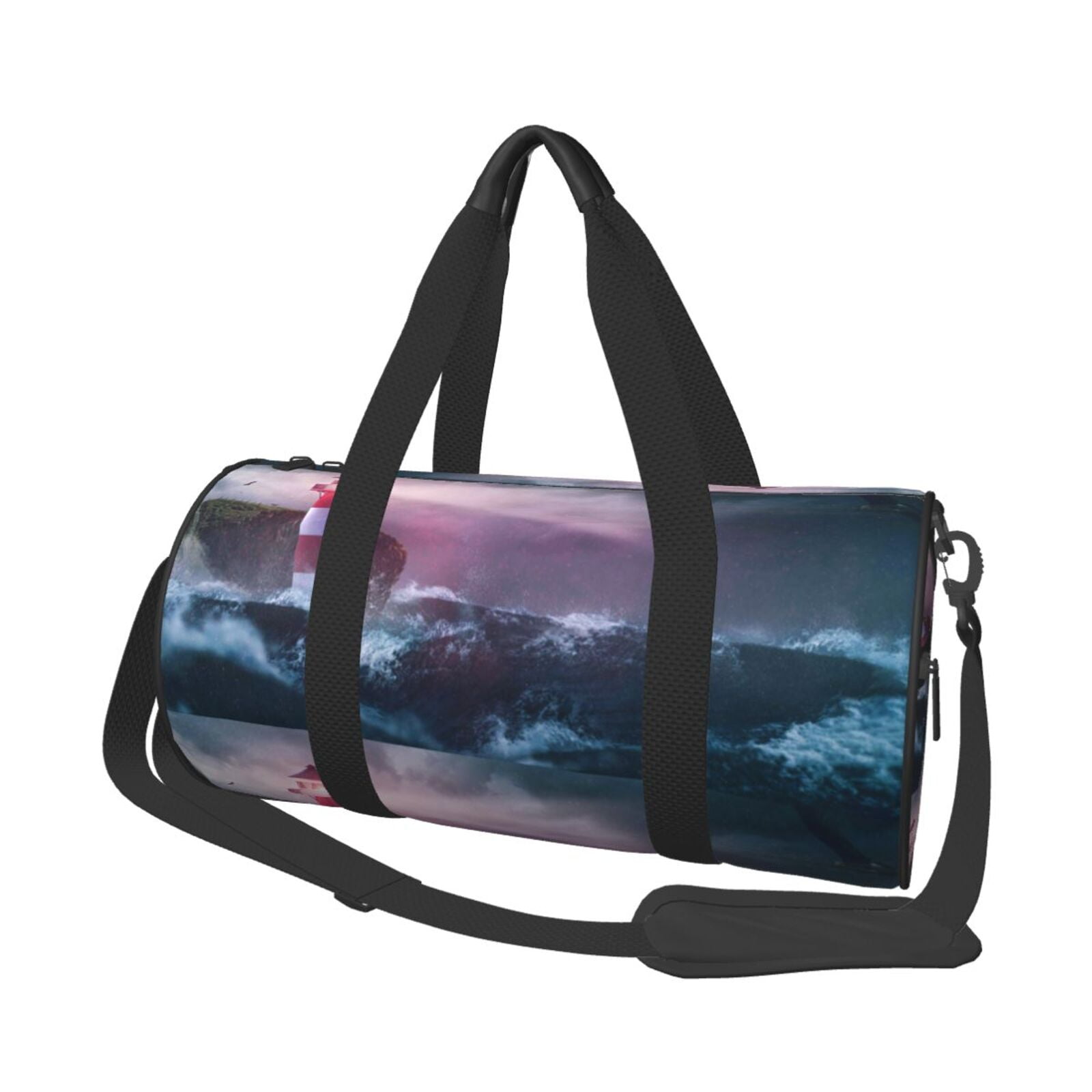 Vsdgher lighthouse Waves Torrential Rain 45L Foldable Duffel Bag, Sports Gym Bag,Overnight Bag, Portable Weekender Bag for Airplanes