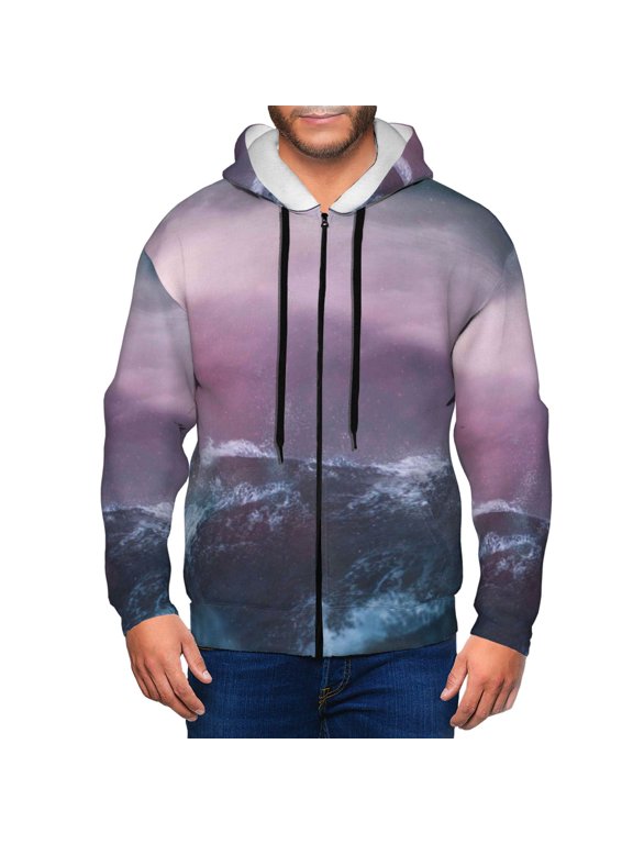lighthouse Waves Torrential Rain Mens Hoodies Zip Hoodie, Hoodies for Men, Zip-up Hooded Sweatshirt-