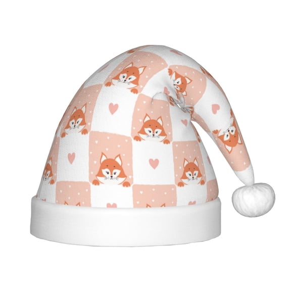 Vsdgher love plaid fox Christmas Hat, Santa Hat for Kids Xmas Holiday Hat Red Classic Christmas New Year Festive Party Supplies