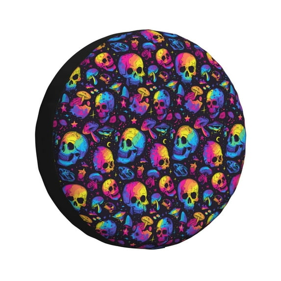 Vsdgher mushroom rainbow color Skull for Spare Tire Cover, Tire Wheel Protector Wheel Cover Fit for Truck,Trailer,RV,SUV,Camper and Most Vehicle-17 inch