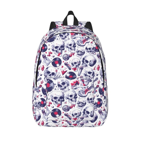 Vsdgher music Skull record mike Print Canvas Backpack Travel Rucksack Unisex Knapsack 15.7/17.7Inch Laptop Backpack for Work,College -Small