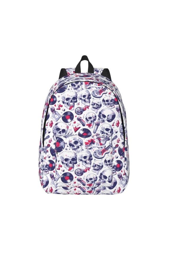 music Skull record mike Print Canvas Backpack Travel Rucksack Unisex Knapsack 15.7/17.7Inch Laptop Backpack for Work,College -Small