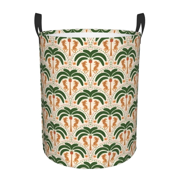 Vsdgher palm tree Asian leopard Waterproof Round Large Laundry Basket -Toy Storage Basket, Perfect as Hamper, Kids Room Storage, and Toy Containment-Medium