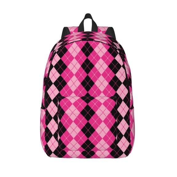 Vsdgher pink and black argyle Print Canvas Backpack Travel Rucksack Unisex Knapsack 15.7/17.7Inch Laptop Backpack for Work,College -Medium