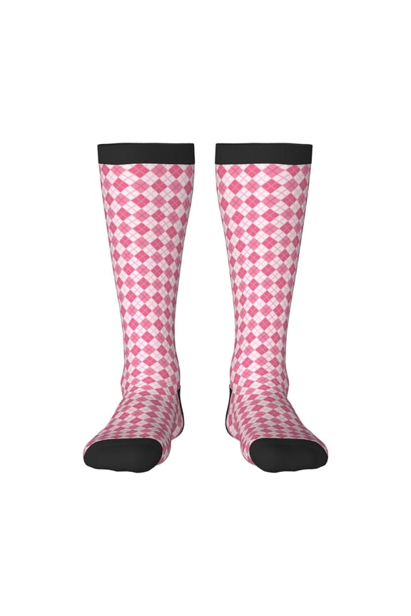pink argyle Knee Socks, High Socks Long Stretchy Sock Women Knee High Stocking, Long Socks for Women