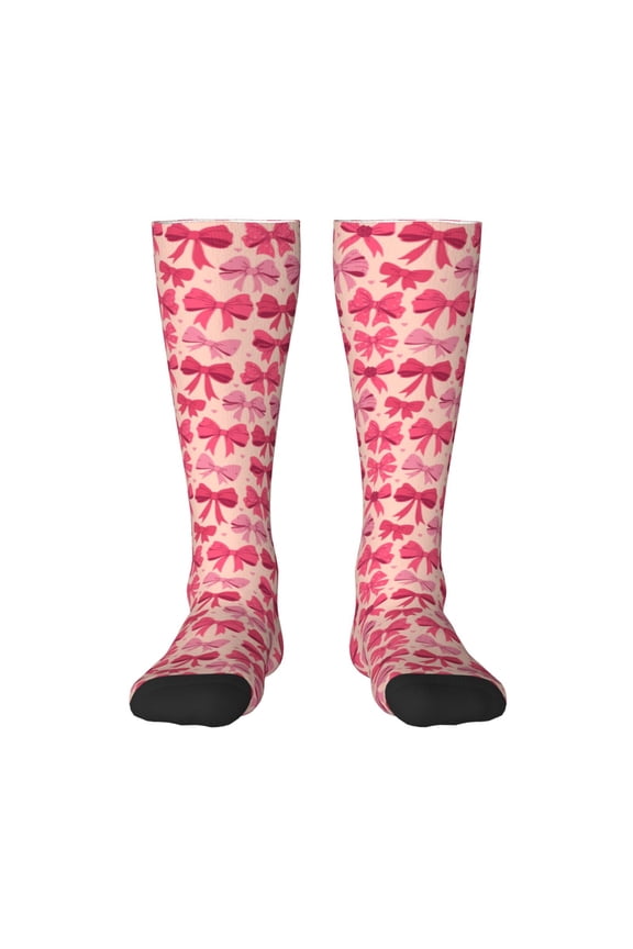 pink ribbon bows Knee Socks, High Socks Long Stretchy Sock Women Knee High Stocking, Long Socks for Women